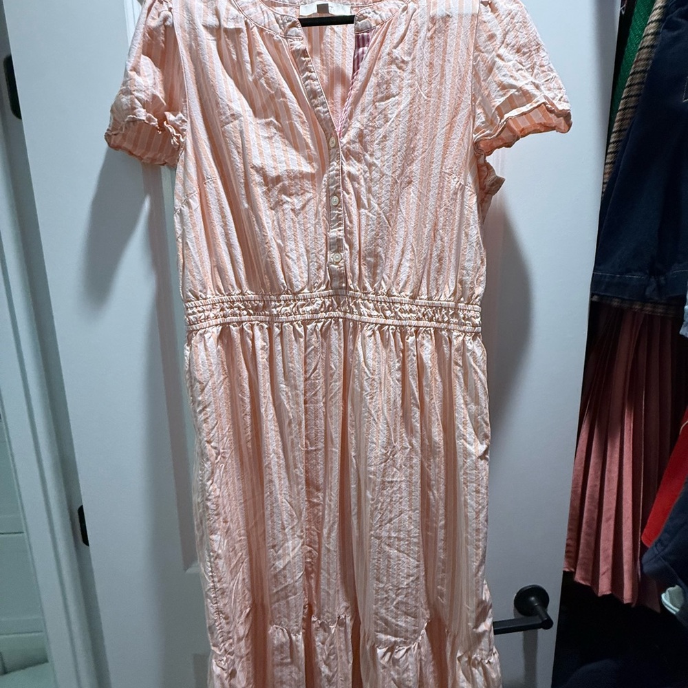 LOFT Peach and White Striped Button-Front Dress
